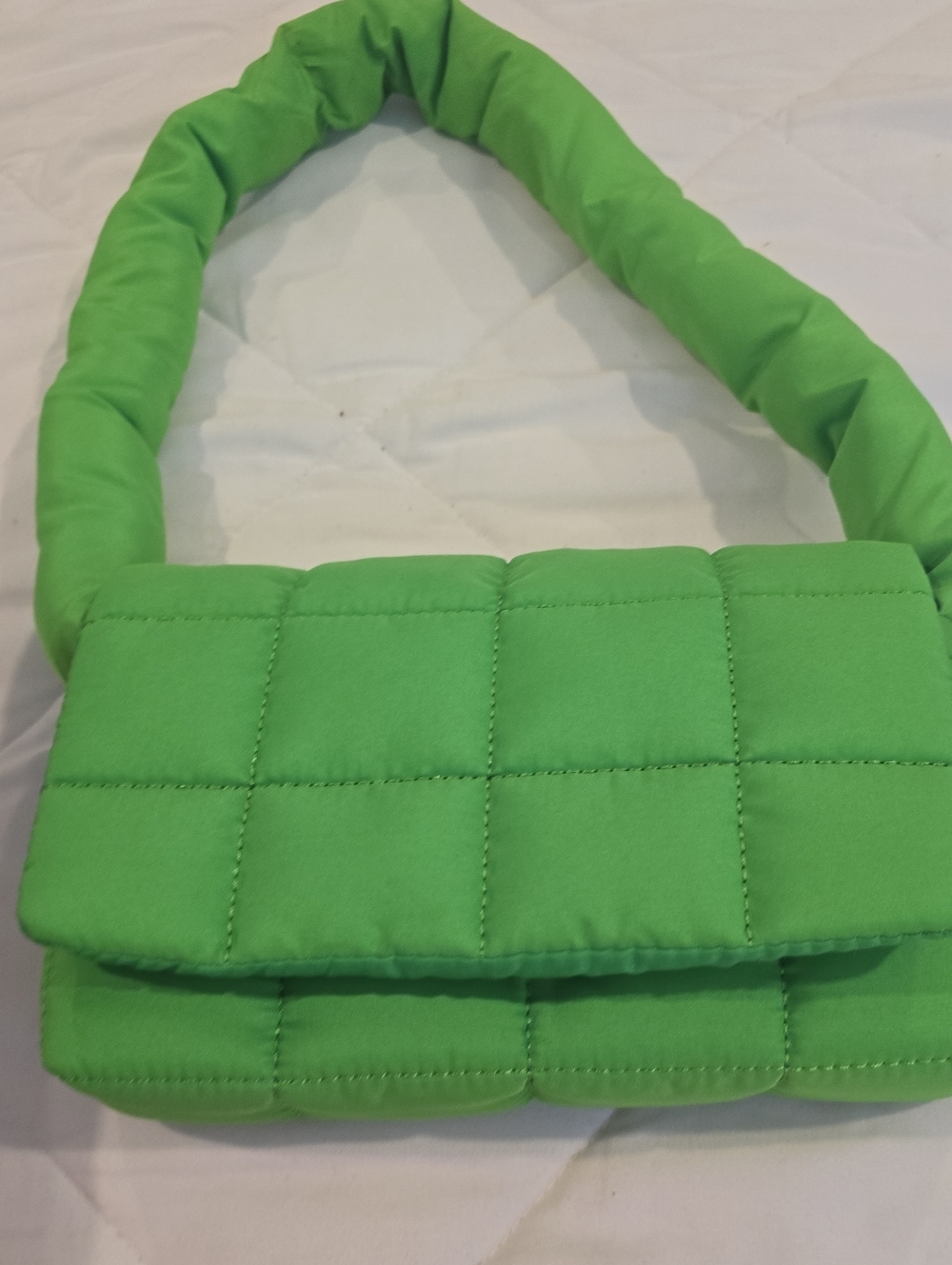 Quilted Green Padded Shoulder Bag - Women's Fashion